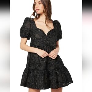 $250 NWT ELLIATT Dolomite Short Puff Sleeve Mini Dress Womens Small Black